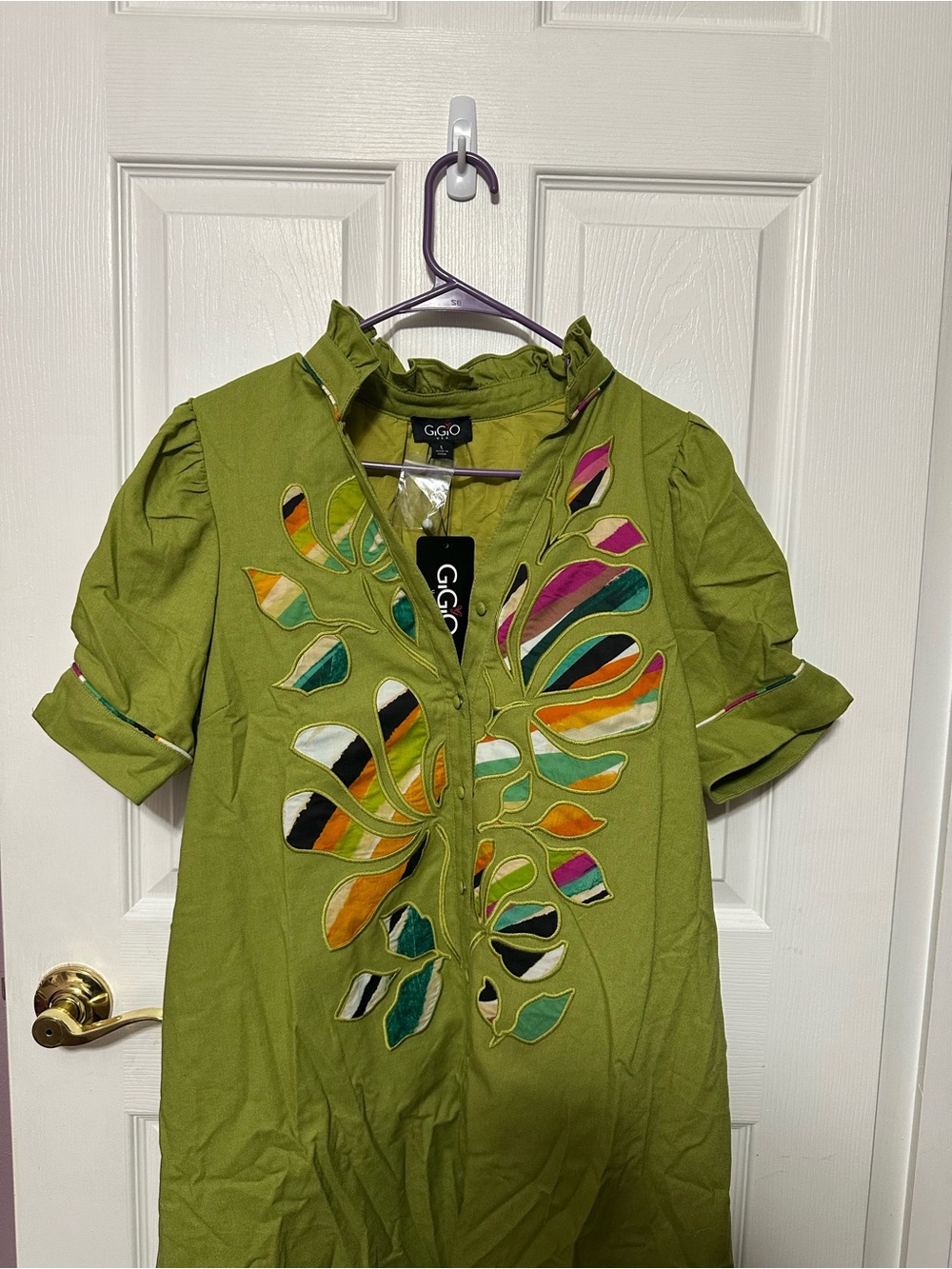 Gigio Large NWT Green Mini Dress with Multicolor Cutout Embellishments - Picture 2 of 6